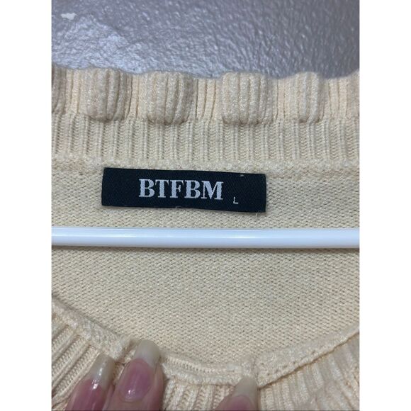 WNOT BTFBM Long Sleeve Button Down Ruffle Crew Neck Casual Knitted Pullover Top - Picture 5 of 11